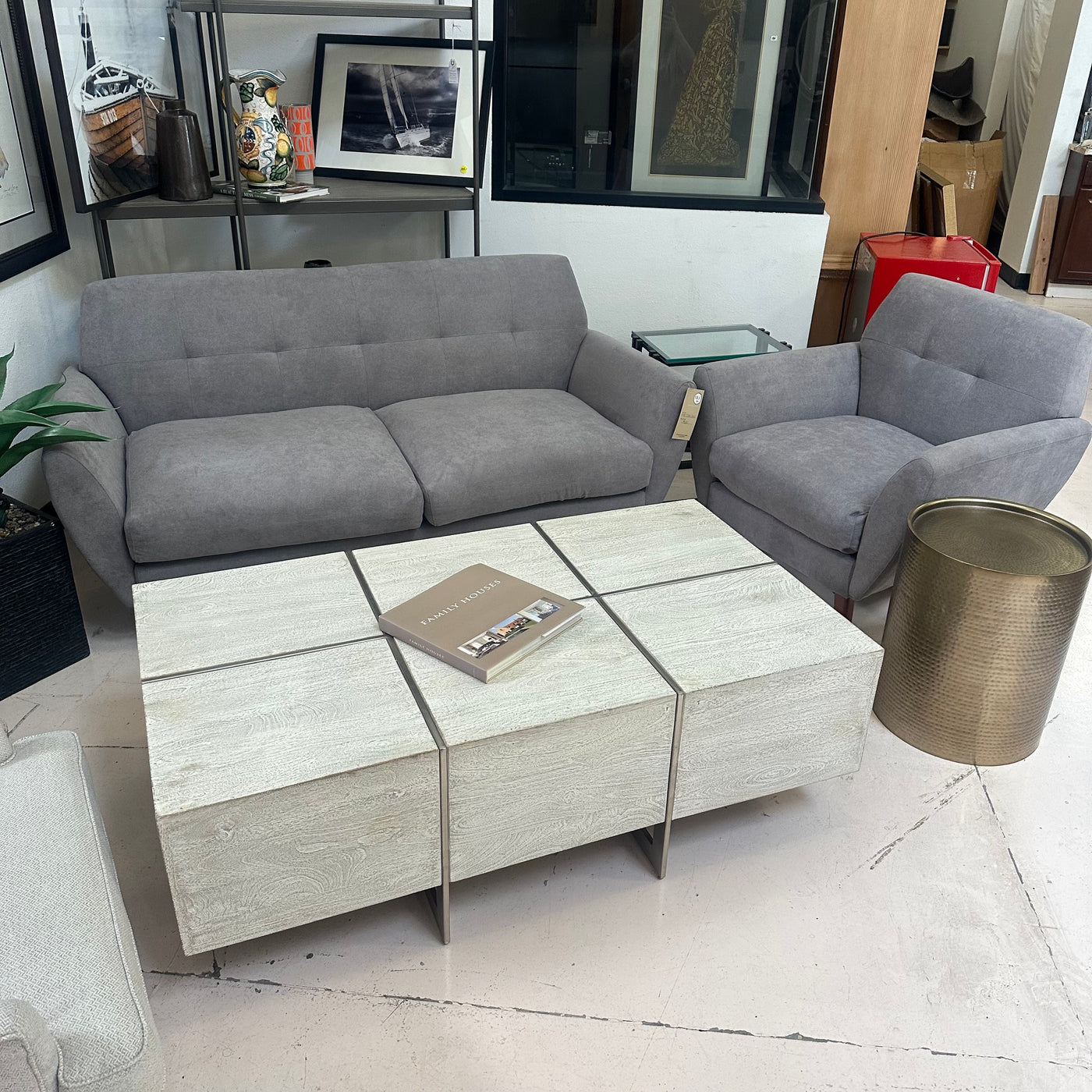 New MCM gray sofa and chair