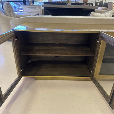 four hands freda media console brass cabinet