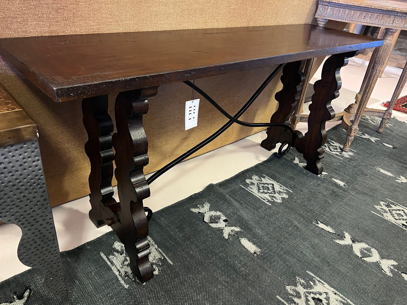 Carved Wood & Metal Console Table