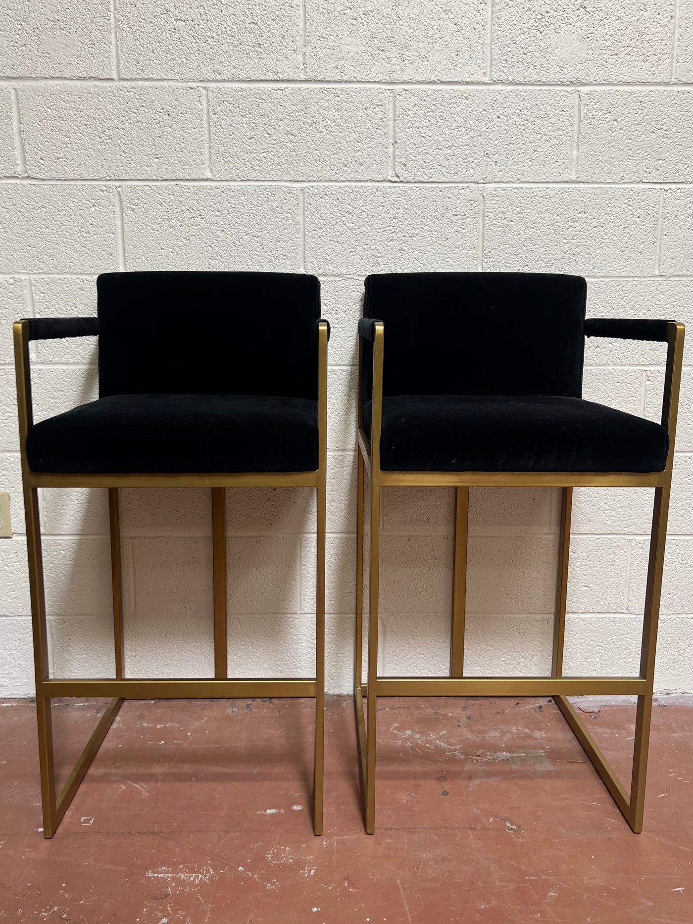 Restoration Hardware Bar Height Blue & Gold Bar Stools