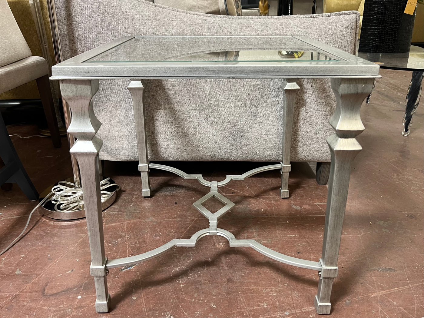 Silver Leaf Greek Key Square End Table - 2 Available