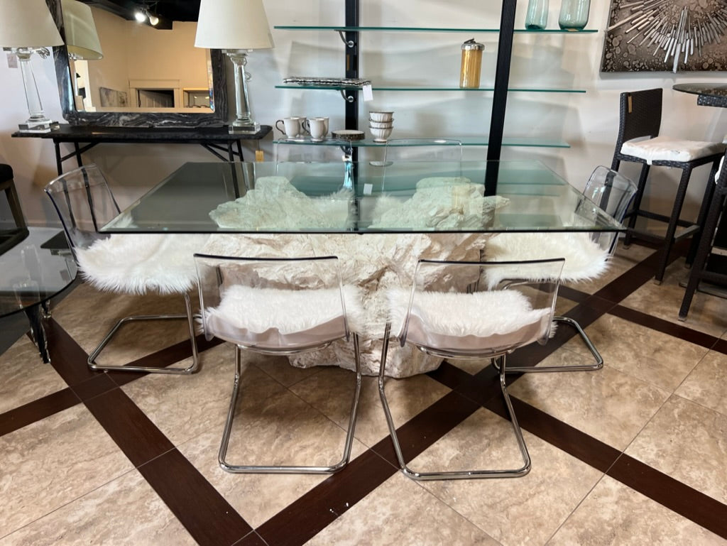 Postmodern Sirmos Faux Rock Dining Table With Glass Top