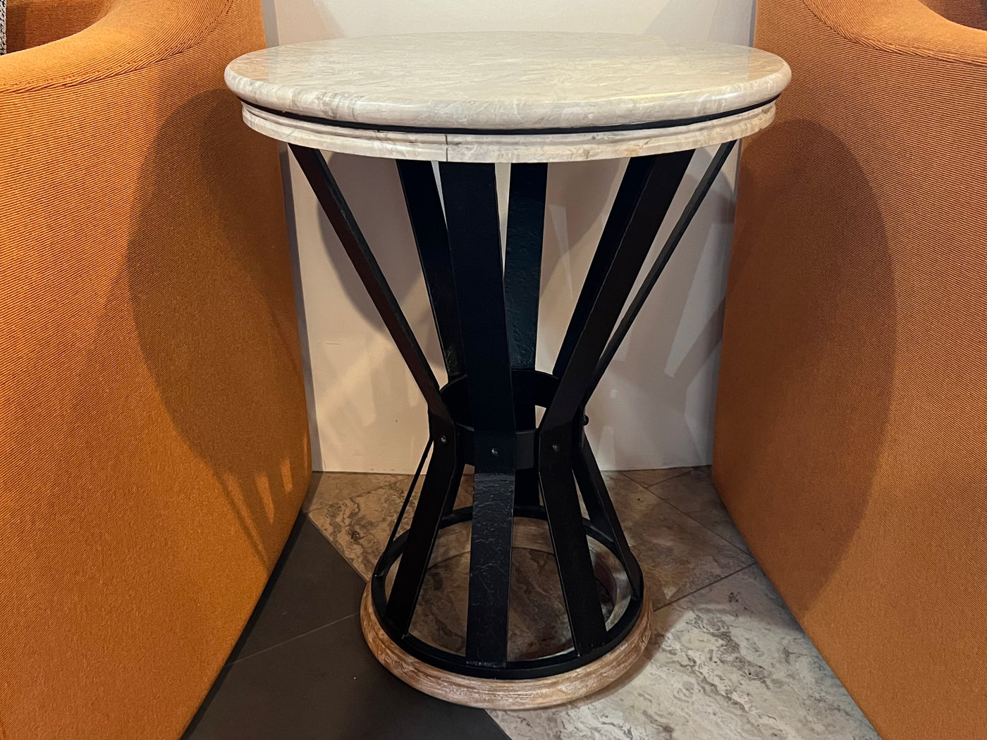 Jonathan Charles Wrought Iron Round End Table W/ Marble Top