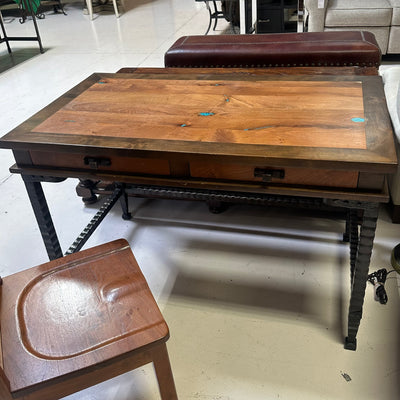 Mesquite Wrought Iron Desk w/ Turquoise Inlay (Includes matching chair)