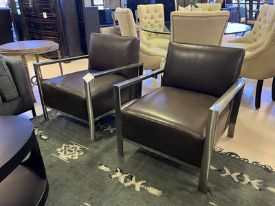 Room & Board Leather Zinc Armchairs Pair