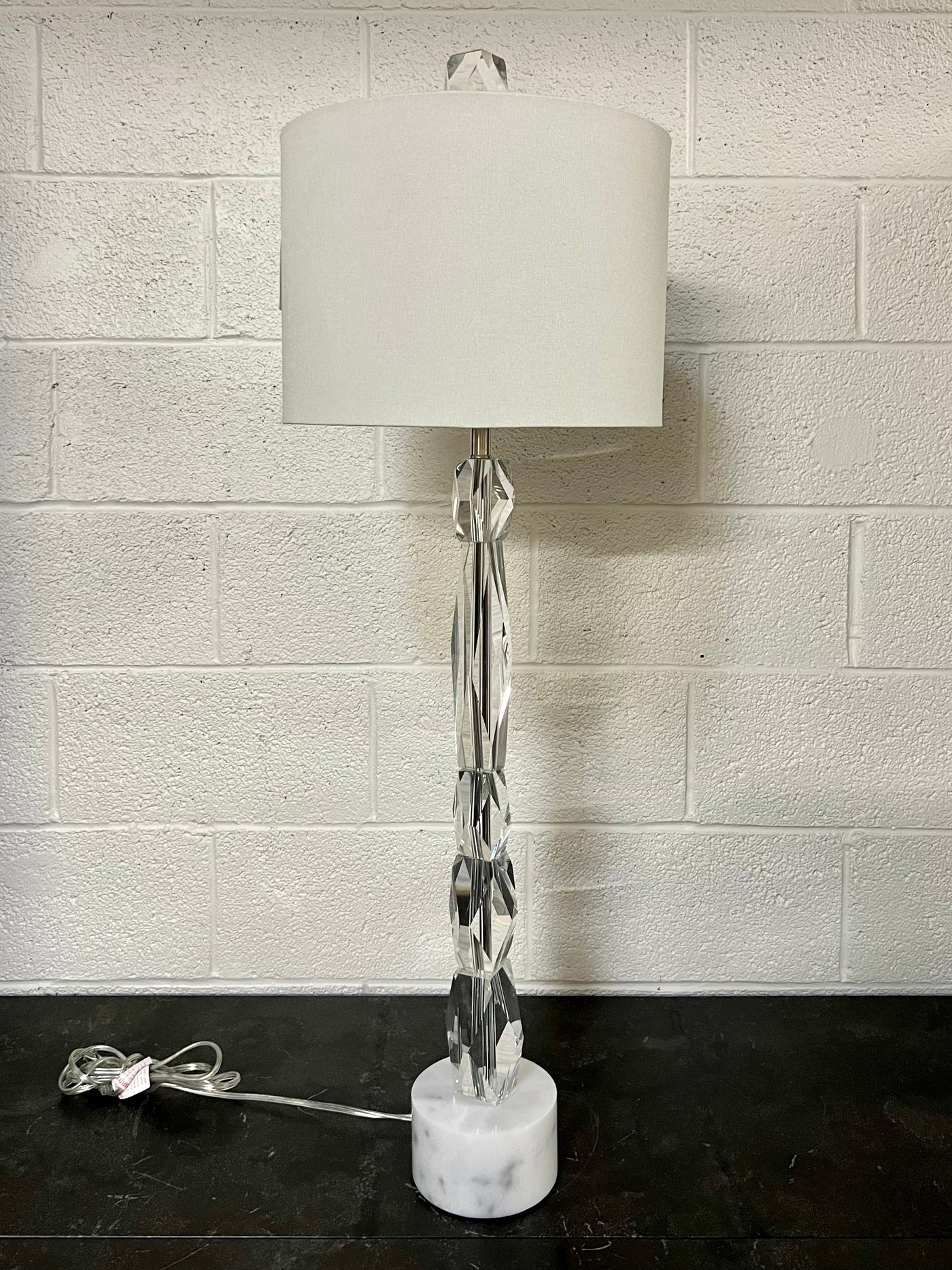 Global Views Facette Stacked Crystal Table Lamp with White Marble Base