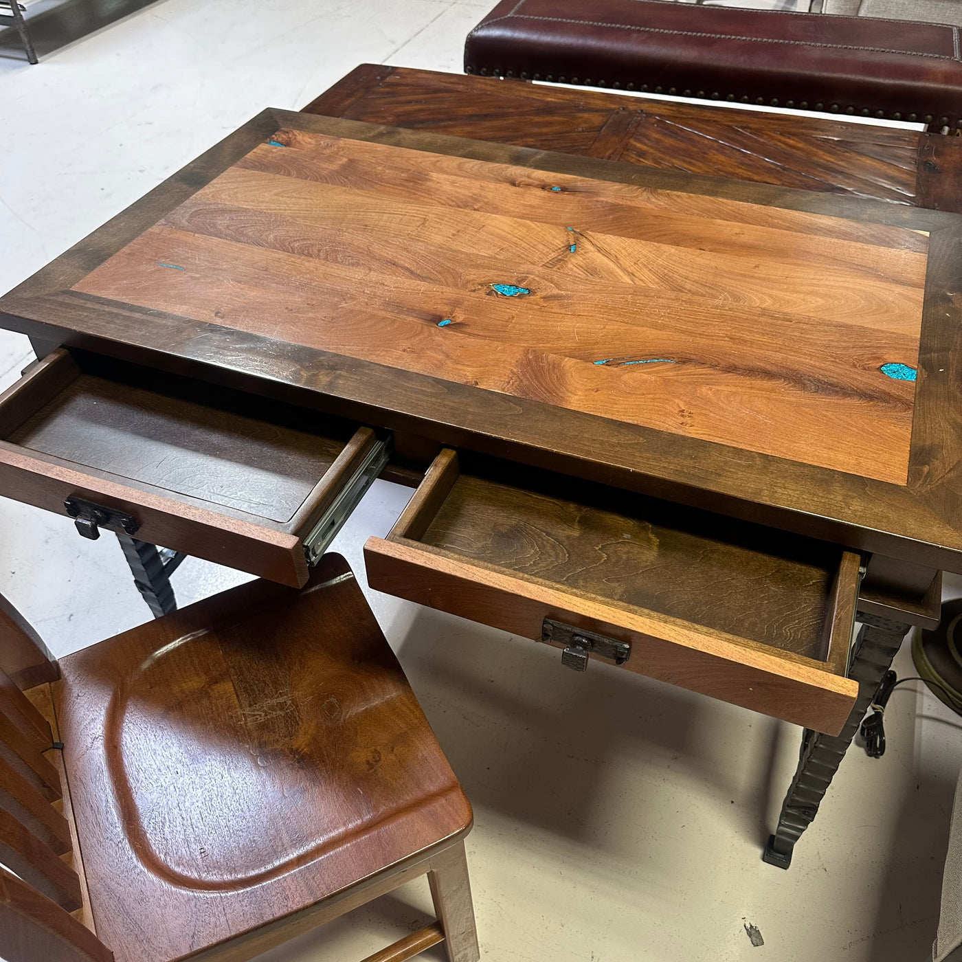 Mesquite Wrought Iron Desk w/ Turquoise Inlay (Includes matching chair)