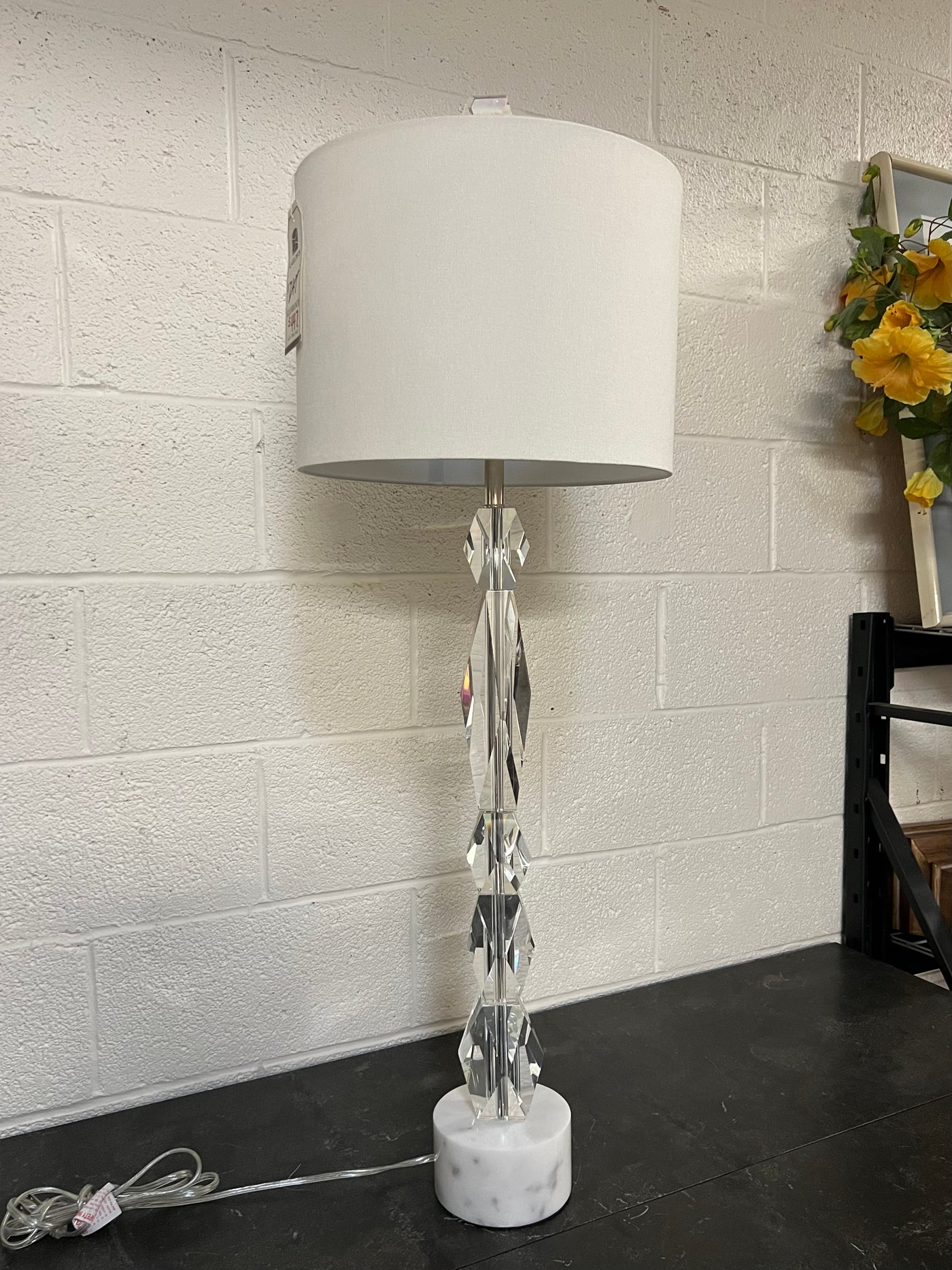 Global Views Facette Stacked Crystal Table Lamp with White Marble Base