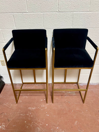 Restoration Hardware Bar Height Blue & Gold Bar Stools