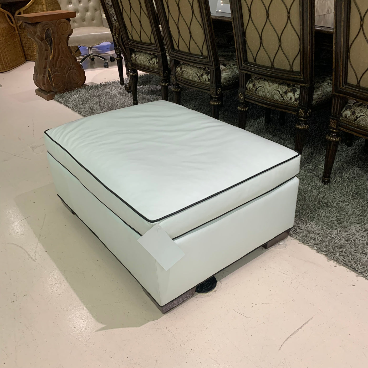 Ralph Lauren White Leather Ottoman