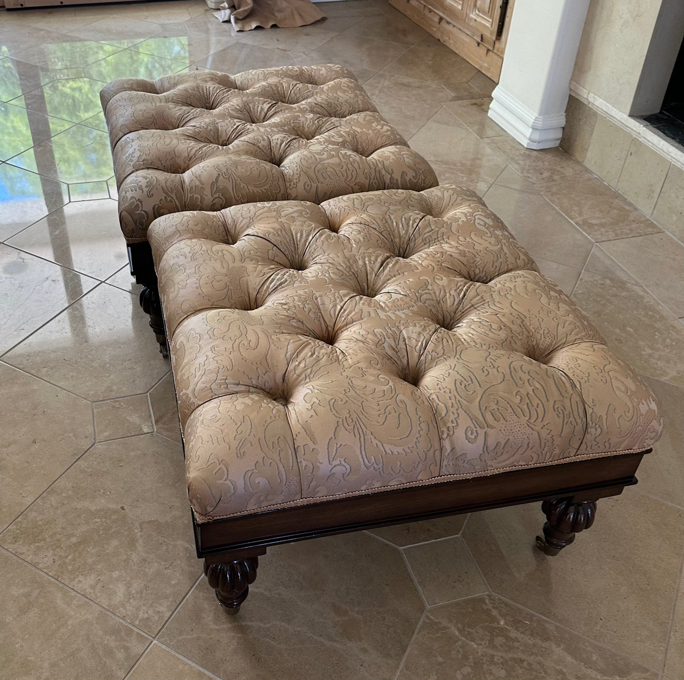 Upholstered Tufted Ottomans Pair