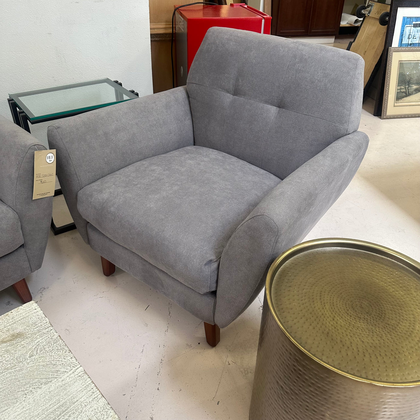 New MCM gray sofa and chair