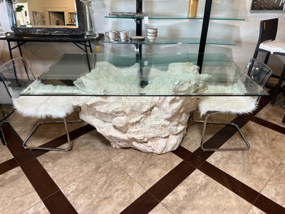 Postmodern Sirmos Faux Rock Dining Table With Glass Top