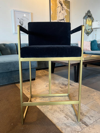 Restoration Hardware Counter Height Blue & Gold Bar Stools