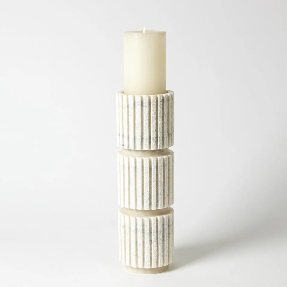 New Global Views Marble Stacked Pillar Candle Holder