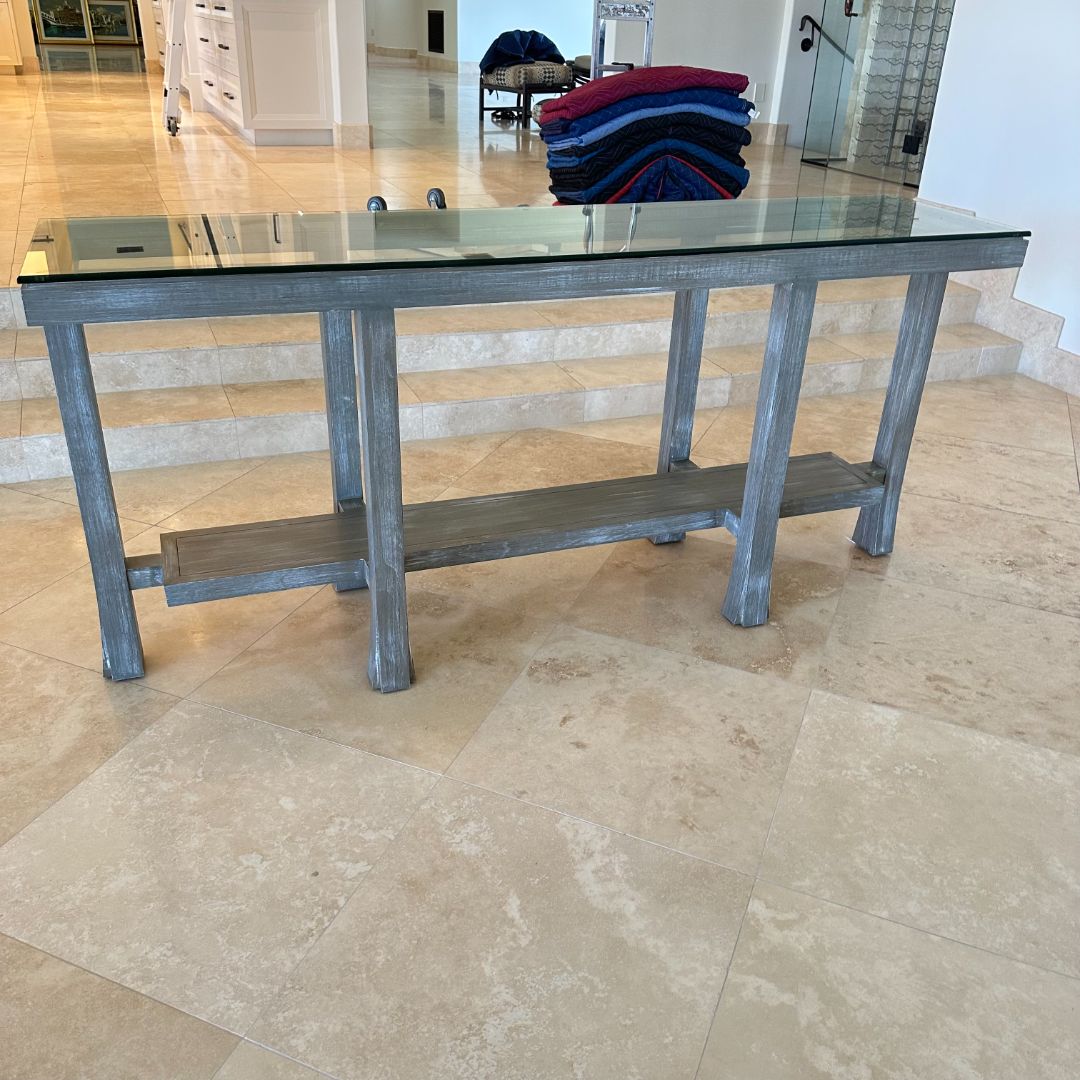 Beveled wood glass console table