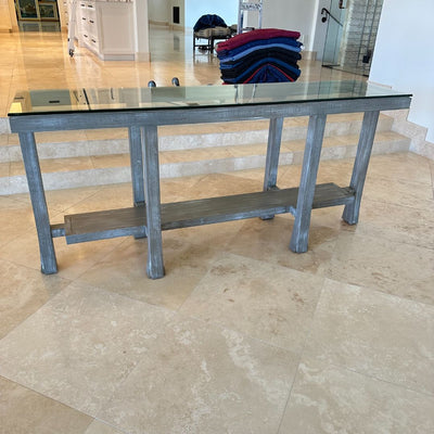 Beveled wood glass console table