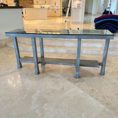 Beveled wood glass console table