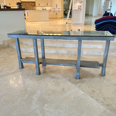 Beveled wood glass console table