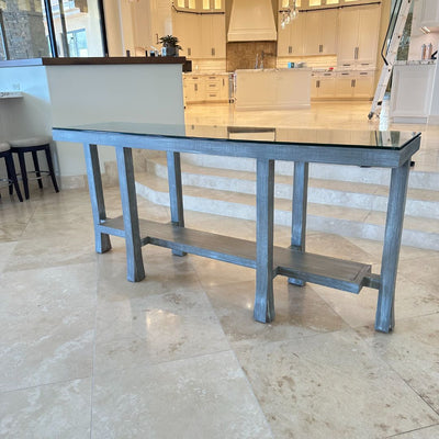 Beveled wood glass console table