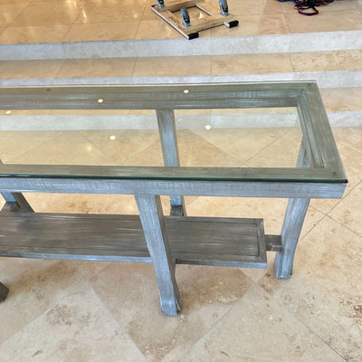 Beveled wood glass console table