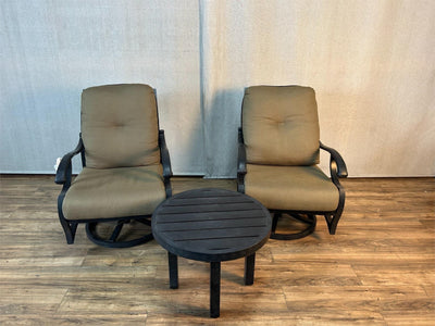 Mallin Volare Patio Swivel Chairs and End Table