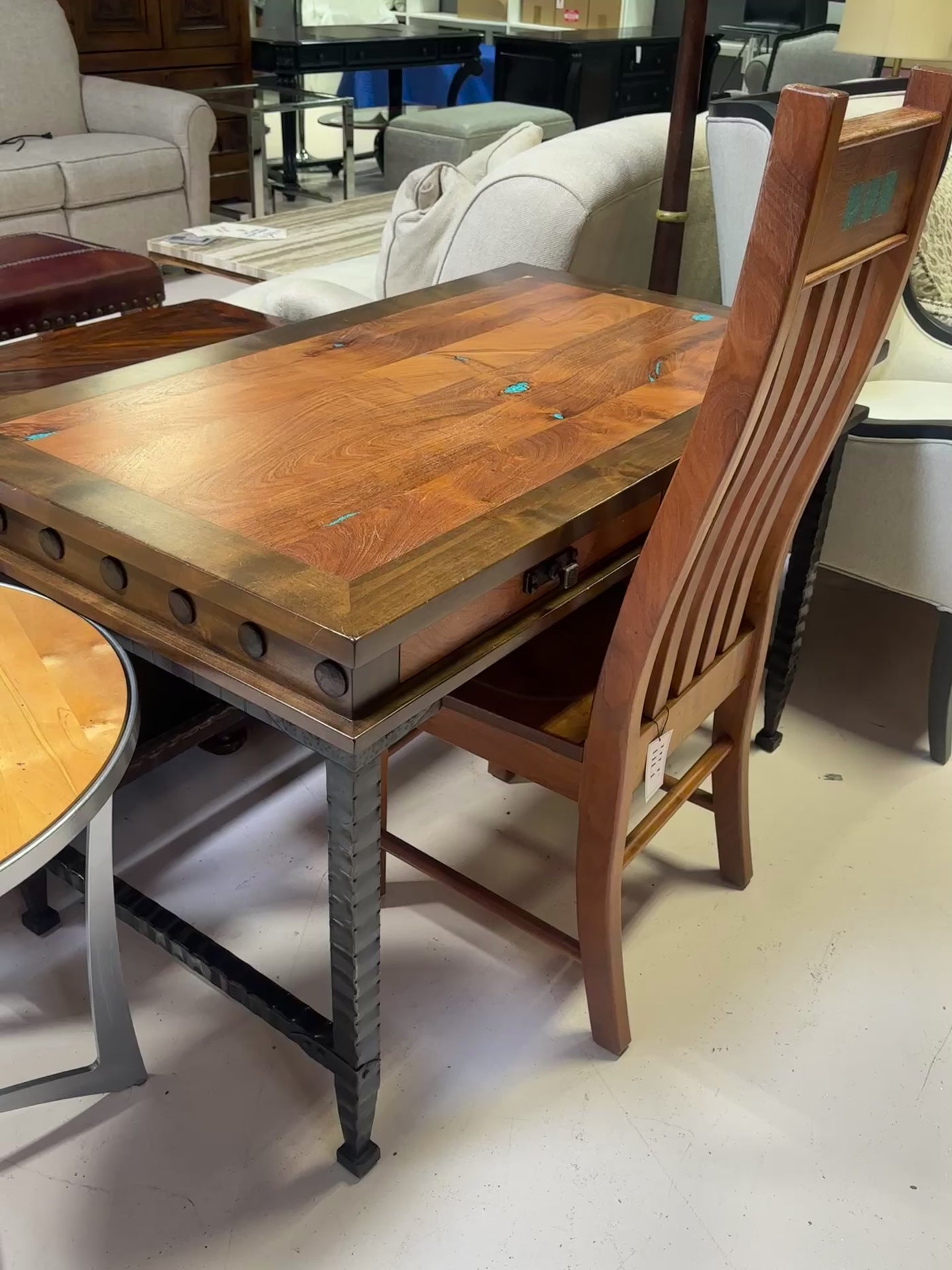 Mesquite Wrought Iron Desk w/ Turquoise Inlay (Includes matching chair)