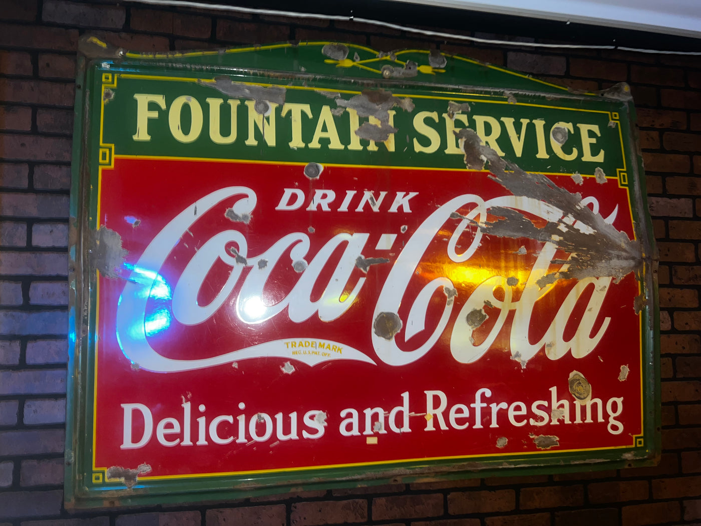 Coca Cola Fountain Service Metal Sign 1935